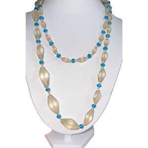 Art Deco Vintage Fluted Camphor Glass Cerulean Blue Bead Estate Deluxe Necklace